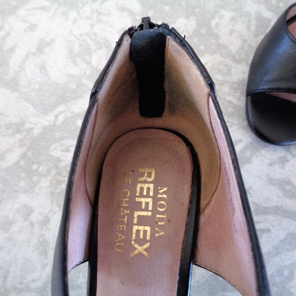 Le Chateau Sexy Black Leather Moda Reflex Heels - Picture 3 of 9